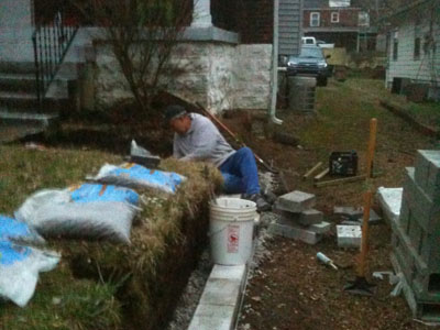working on the retaining wall