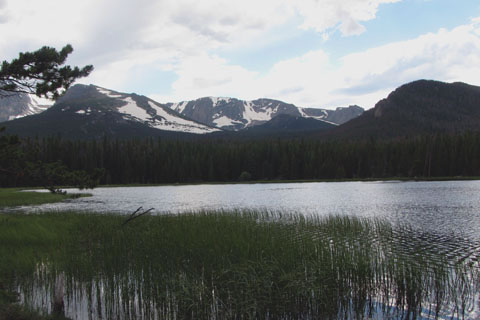 view from the shore of Bierstadt Lake