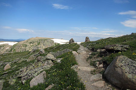 trail crossing between cairns
