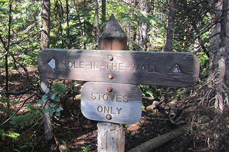 Hole in the Wall backcountry campsite sign