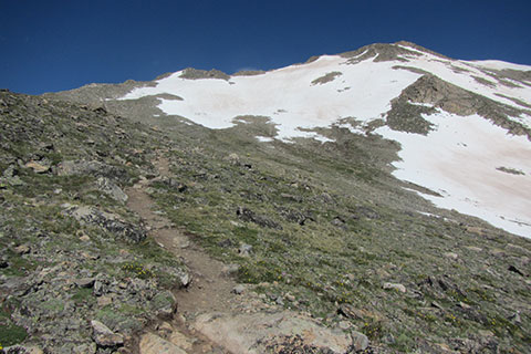 the snowy, Southeast Slopes of Mount Massive from the trail