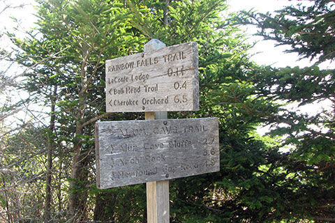 Trail sign at the end of the Alum Cave Trail